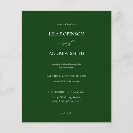 Budget donkergroene kalligrafie bruiloft (Voorkant)