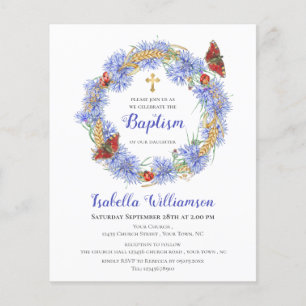 Budget Doop Blue Wildflower & Vlinder Uitnodiging