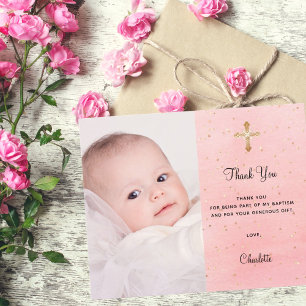 Budget doop roze gouden glitters foto bedankt