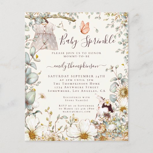 Budget Dress Girl Baby Sprinkle Uitnodiging (Voorkant)