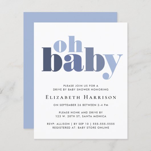 Budget Drive by Baby Boy Shower Blue Invitation (Voorkant / Achterkant)