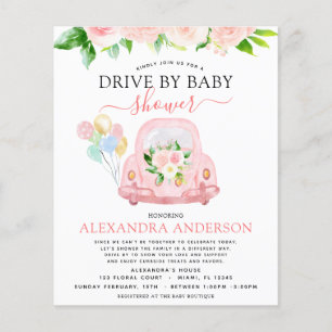 Budget Drive By Baby Shower Roze Bloemen Flyer