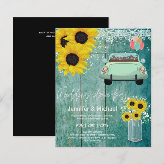 Budget Drive-By Huwelijksuitnodigingen -Cartoon Ko (Voorkant / Achterkant)