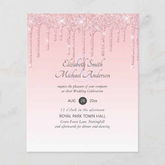 BUDGET Druppelende Roze Glitter Bruiloft (Voorkant)