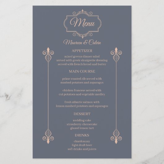 Budget du menu Mariage Rustique Filigree (Devant)