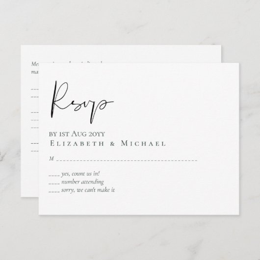 Budget du menu RSVP de script blanc clair clair (Devant / Derrière)