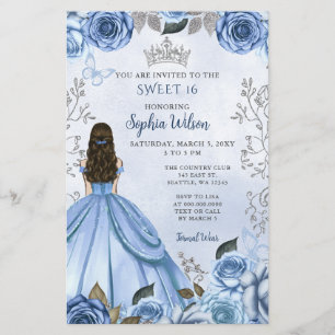 Budget Dusty Blauw Zilver Bloemen Prinses Sweet 16