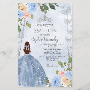 Budget Dusty Blauw Zilver Bloemen Prinses Sweet 16