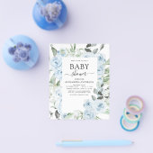 Budget Dusty Blue Baby shower Floral Greenery Flyer (Enkel)