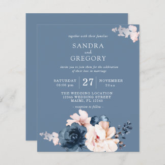 Budget Dusty Blue, Bleke roze Floral Wedding Flyer