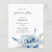 Budget Dusty Blue Boho Floral Graduation Party Flyer (Voorkant)