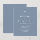 Budget Dusty Blue Christening Uitnodiging (Voorkant / Achterkant)