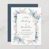 Budget Dusty Blue en Peach Elegant Bloemen Huwelij (Voorkant / Achterkant)