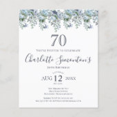 Budget Dusty Blue Floral 70ste verjaardag uitnodig (Voorkant)