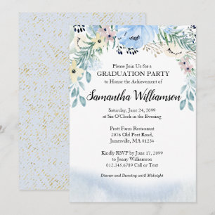 Budget Dusty Blue Floral Gradual Party Kaart