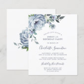 Budget Dusty Blue Floral Sweet 16 Uitnodiging (Voorkant / Achterkant)