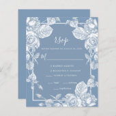 Budget Dusty Blue Floral Wedding Carte RSVP (Devant / Derrière)