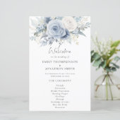Budget Dusty Blue Florals Programme de mariage (Debout devant)