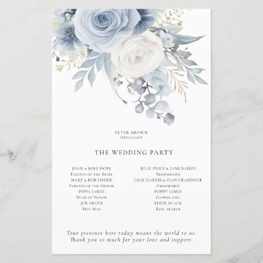 Budget Dusty Blue Florals Programme de mariage (Dos)