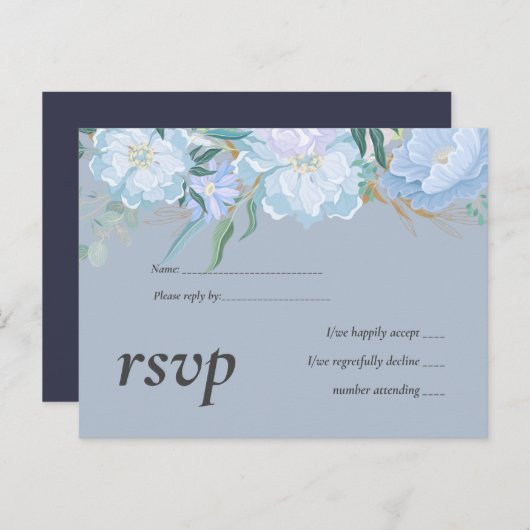 Budget DUSTY BLUE Foliage Weddenschap RSVP Uitnodiging Briefkaart (Voorkant / Achterkant)