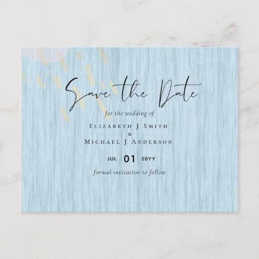 Budget Dusty Blue Gold Weddenscript Briefkaart (Voorkant)