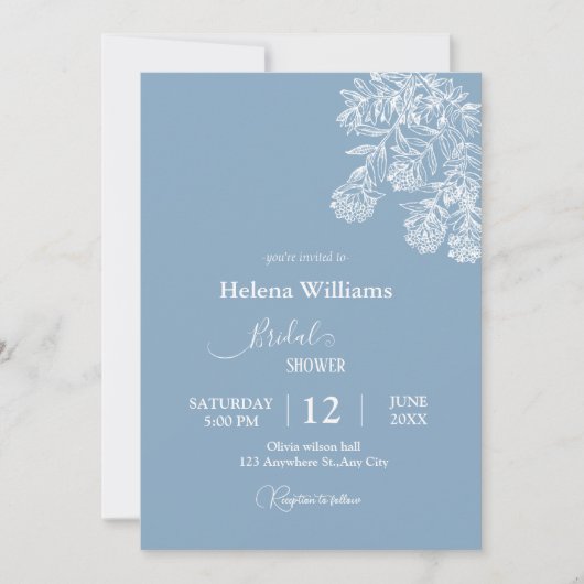 Budget Dusty Blue Hand Drawn Botanical Wedding Kaart (Voorkant)