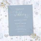 Budget Dusty Blue Hearts Script Weddenschap Uitnod
