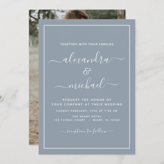 Budget Dusty Blue Mariage avec invitation photo (Devant / Derrière)