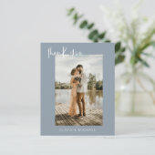 Budget Dusty Blue Mariage Photo Carte de remerciem (Debout devant)