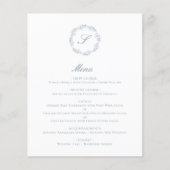 Budget Dusty Blue Monogram Krans Bruiloft Menu (Voorkant)