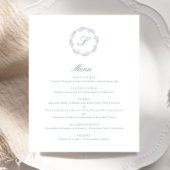 Budget Dusty Blue Monogram Krans Bruiloft Menu