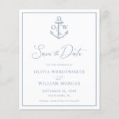 Budget Dusty Blue Nautical Anker Save the Date (Voorkant)