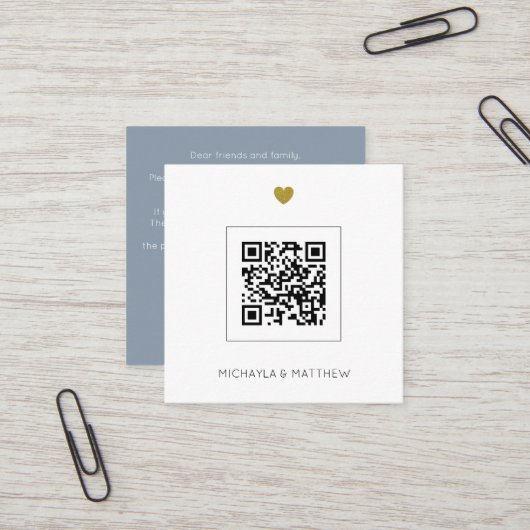 Budget Dusty Blue QR Code Bruiloft uitnodiging (Voorkant / Achterkant in situ)