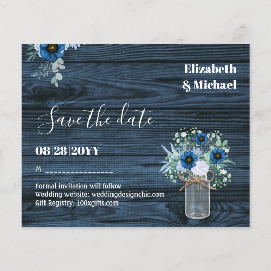 BUDGET Dusty Blue Save Dates Rustic Wedding (Voorkant)