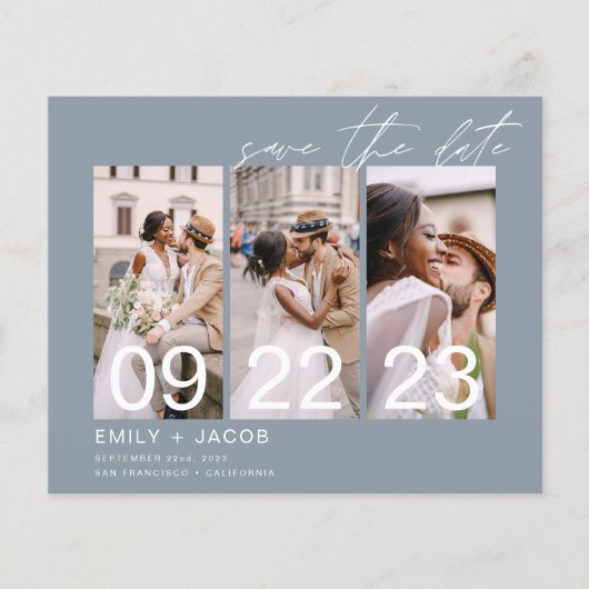 Budget Dusty Blue Save the Date 3 Foto (Voorkant)