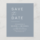 Budget Dusty Blue Save the Date Foto Aankondiging (Achterkant)