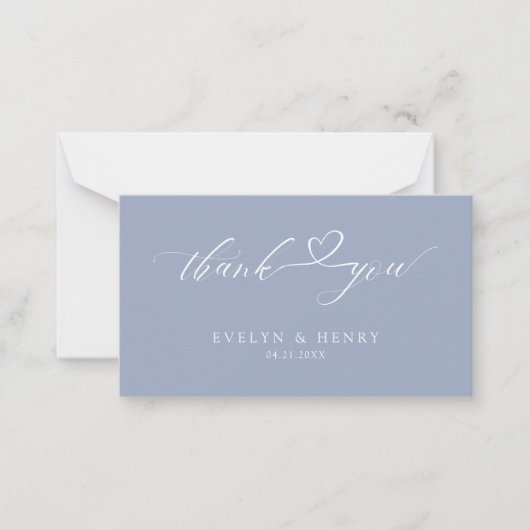 Budget Dusty Blue Script Wedding Dank u kaarten Notitiekaartje (Voorkant)