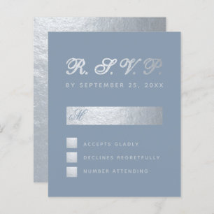 Budget Dusty Blue Silver Calligraphy Wedding RSVP