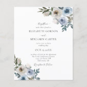 Budget Dusty Blue Wedding Floral Elegant Script (Voorkant)