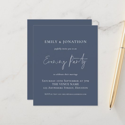 Budget Dusty Navy Blue Wedding Evening Party (Voorkant / Achterkant in situ)