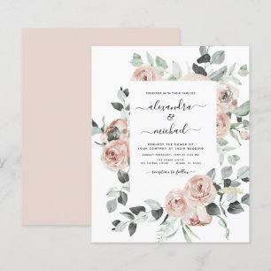 Budget Dusty Pink Greenery Wedding Invitations