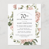 Budget Dusty Pink Rose 70th Birthday Party Invite (Voorkant)