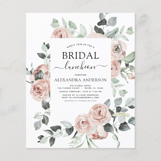 Budget Dusty Pink Vrijgezellenfeest Luncheon Flyer (Voorkant)