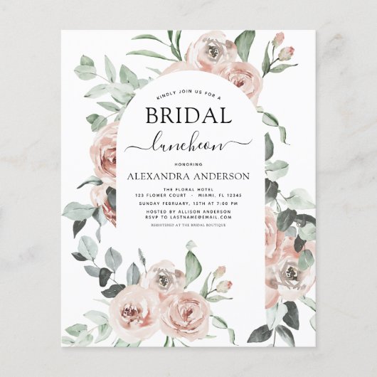 Budget Dusty Pink Vrijgezellenfeest Luncheon Flyer (Voorkant)