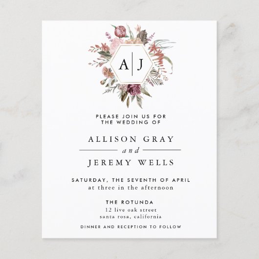 Budget Dusty Roos Monogram Weddenschap Flyer (Voorkant)