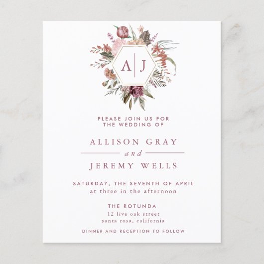 Budget Dusty Roos Monogram Weddenschap Flyer (Voorkant)