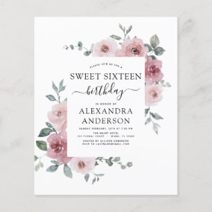 Budget Dusty Roos Pink Sweet Sixteen Birthday Flyer
