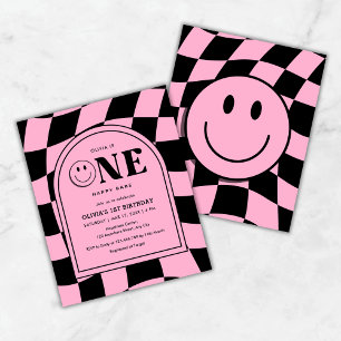 Budget Een Happy Babe Roze 1e Verjaardag Uitnodige