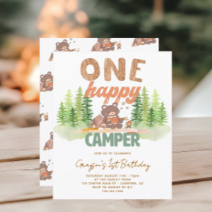 Budget Een Happy Camper 1e verjaardag Uitnodiging