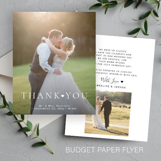 Budget eenvoudig 2 foto typografie bruiloft dank u flyer